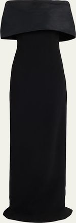Teri Jon Off-Shoulder Draped Crepe Column Gown