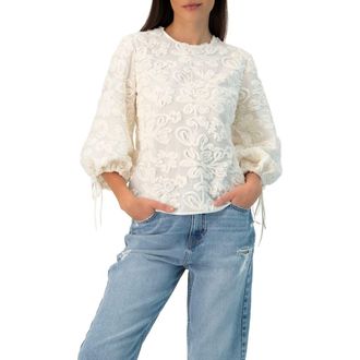 Ivonne Long Sleeve Floral Aplique Blouse in Ivory at Nordstrom, Size 10