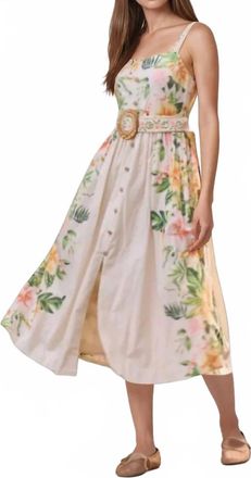 Moon River Floral Print Belt Detail Sleeveless Midi Dress In Cream