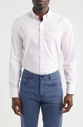 Johnston & Murphy Ovation Stripe Non-Iron Stretch Cotton Button-Down Shirt in Pink Striped Oxford at Nordstrom, Size Xx-Large