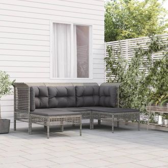 vidaXL Set De Muebles De Jard&iacute;n 5 Pzas Y Cojines Rat&aacute;n Sint&eacute;tico Gris Vidaxl