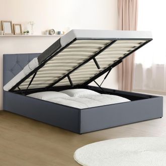IDMarket Austin Cama Doble Con Somier 140 X 190 Cm Pvc Gris