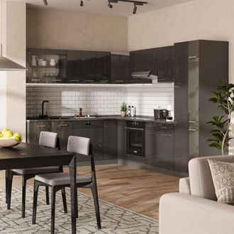 Vicco Cocina Esquinera R-line, Antracita Brillo Intenso/antracita, 227 X 287 Cm Sin Encimera, Vicco