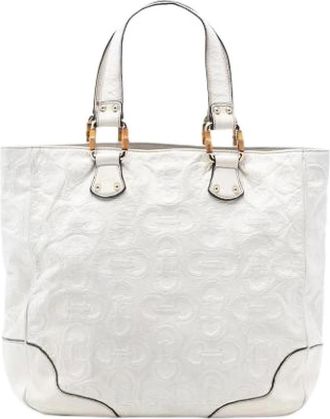 Gucci Pre-owned Tote Bags, female, White, Size: ONE SIZE Pre-owned Embossed Leather Tote Bag