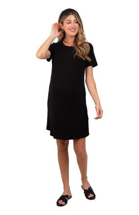 Pinkblush Ribbed Knit Basic Short Sleeve T-Shirt Dress in Black at Nordstrom, Size Medium
