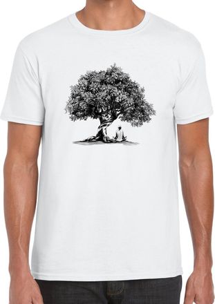 Generic Buddha Under Oak Tree Meditation Mens Printed Cotton T-Shirt White L