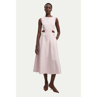 Karen Millen Fitted Belt Crew Neck Midi Dress in Blush at Nordstrom, Size 10