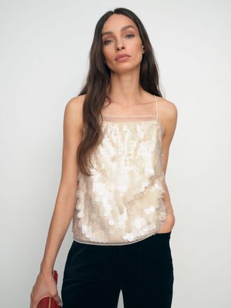 Reiss Cream Sequin Cami Top, S