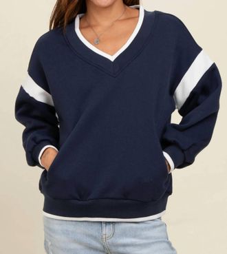 Pinkblush Maya Oversized V-Neck Pullover In Navy