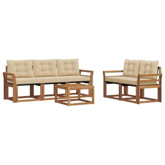 vidaXL Conjunto De Sof&aacute;s De Exterior Con Coj&iacute;n 6 Pcs Natural Y Beige Vidaxl