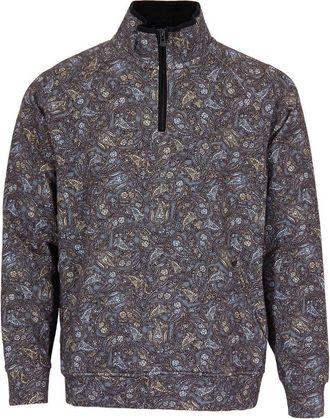 Lords of Harlech Craig Brushed Interlock Quarter Zip Pullover in Madrid Paisley Smoke at Nordstrom, Size Xx-Large