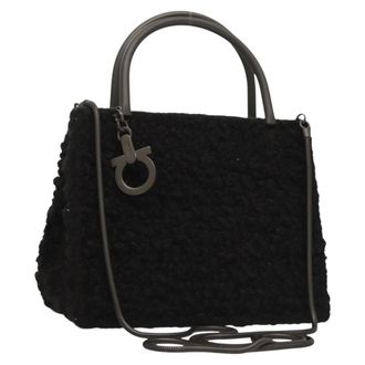 Ferragamo Gancini Handbag Wool Black Wool Handbag (Pre-Owned)