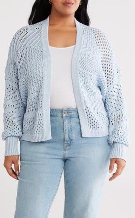 Treasure & Bond Openwork Slouchy Cotton Cardigan in Blue Skyway at Nordstrom Rack, Size 3X/4X