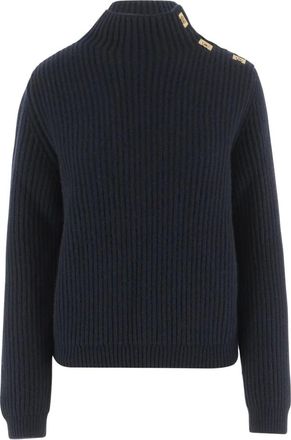 Ferragamo Truien & Vesten, Dames, Blauw, M, Wol, Geribde Trui van Wol en Kasjmier