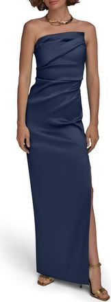 DKNY Ruched Strapless Gown in Taffeta Blue at Nordstrom, Size 16
