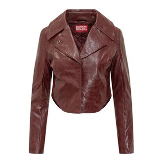 Diesel Leather Jackets, female, Red, Size: XS Cropped Leather Jacket