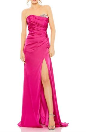 Mac Duggal Strapless Embellished Sweetheart Neckline Satin Gown in Magenta at Nordstrom, Size 14