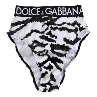 Dolce & Gabbana Bottoms, female, White, Size: S Black White Sequin High Waist Panty