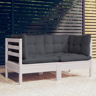 vidaXL Sof&aacute; De Jard&iacute;n 2 Plazas Con Cojines Madera Pino Gris Antracita Vidaxl
