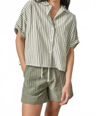 Lilla P Striped Oversized Button Down Dolman Top In Pool Stripe