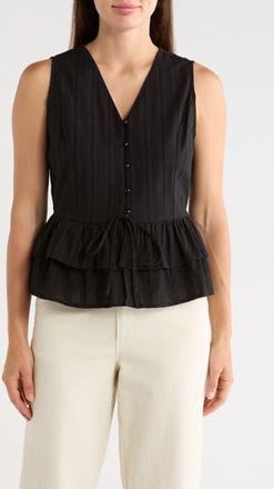 Adrianna Papell Sleeveless Button Front Peplum Top in Black at Nordstrom Rack, Size X-Small