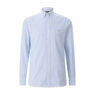 Polo Ralph Lauren Overhemden, Heren, Blauw, XL, Katoen, Gestreepte Cr&ecirc;pe Blouse