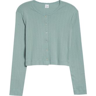 Leset Cotton Pointelle Crop Cardigan in Eucalyptus at Nordstrom, Size X-Small