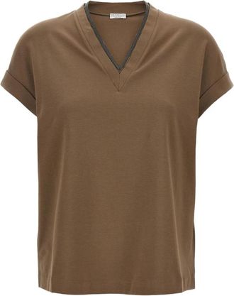 Brunello Cucinelli Zijde & Nylon T-shirts en Polos Bruin - Dames - T-shirts - Bruin - L - Nylon - Tops