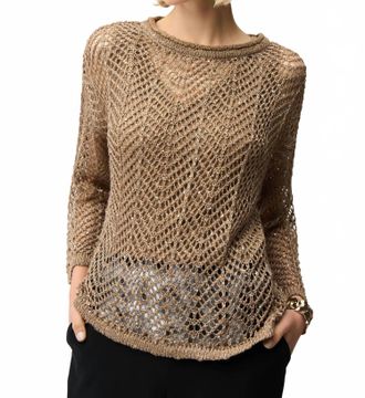 Joseph Ribkoff Sequined Open Knit Sweater Top In Tigers Eye