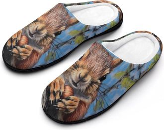 Generic Squirrels in The Tree Vintage Slippers Men Winter Warm Cotton Anti-Slip Indoor Slip-Ons House Shoes