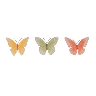 Melrose International Colorful Butterfly Decor (Set of 3) - Yellow, Green, Pink