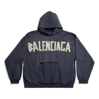 Balenciaga Tape Type Ripped Pocket Hoodie Oversized Navy Blue 744441TOVB14140