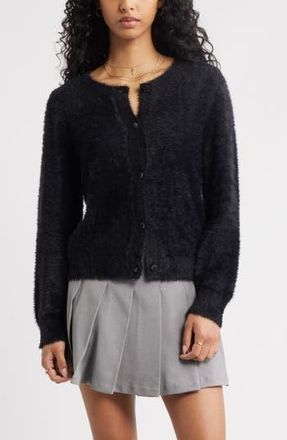 BP. Fuzzy Scoop Neck Cardigan in Black at Nordstrom Rack, Size Small
