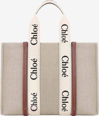 Chloé Shopper aus Leinen und Kalbsleder Woody Large