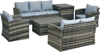 OUTSUNNY 6 PCS Patio Rattan Sofa Set Conversation Furniture Grey