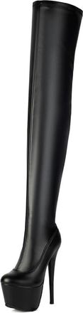 Generic Womens Stiletto High Heel Over The Knee Boots Round Toe Platform Thigh High Boots PU Leather Long Boot with Side Zipper,Black1,4.5 UK