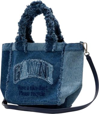 Ganni Womens Trapeze Shopper Tote Blue Cotton