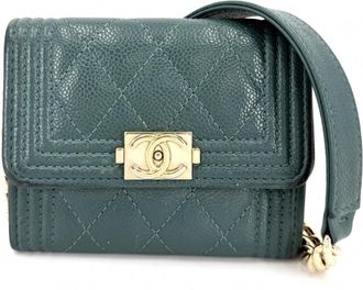 Chanel Matelasse Green Grained Calfskin Chain/Shoulder Wallet (Pre-Owned)