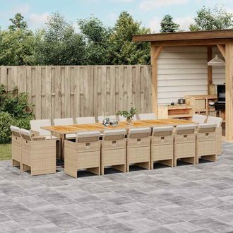vidaXL Set Comedor De Jard&iacute;n 17 Pzas Con Cojines Rat&aacute;n Sint&eacute;tico Beige Vidaxl