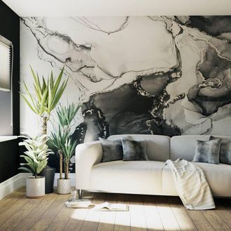 Superfresco Easy Agate Marble Mono Print To Order 3m x 2.8m Mural in White