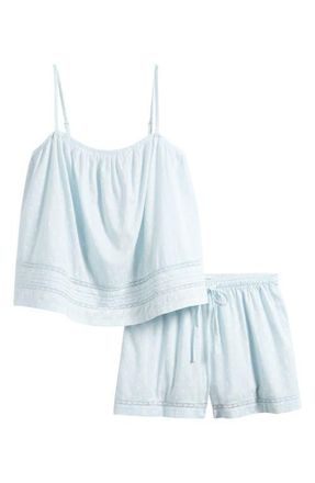 Nordstrom Peached Cotton Lawn Short Pajama Set in Blue- Ivory Woodblock Fleur at Nordstrom, Size X-Small