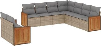 vidaXL Set De Sof&aacute;s De Jard&iacute;n 9 Pzas Con Cojines Rat&aacute;n Sint&eacute;tico Beige Vidaxl