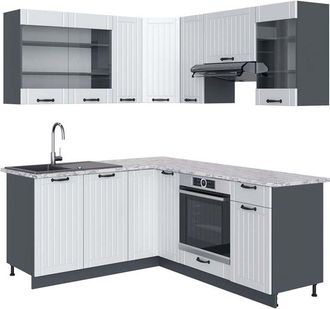 Vicco Cocina Esquinera Fame-line, Casa De Campo Blanca/antracita, 160 X 190 Cm, Et M&aacute;rmol