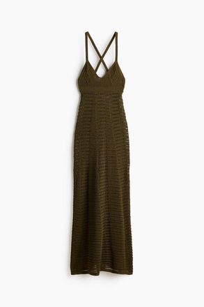H&M Crochet-look Maxi Dress in Dark Khaki Green at Nordstrom, Size Xx-Small