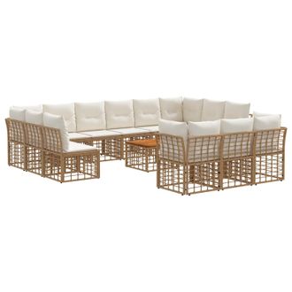 vidaXL Conjunto De Sof&aacute;s De Exterior 14 Pcs Natural Y Crema Poli&eacute;ster Vidaxl