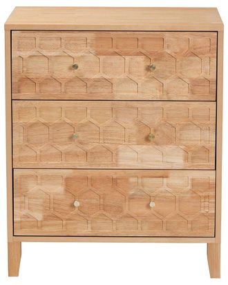 Baxton Studio Hosea Japandi Carved Honeycomb Natural 3-Drawer Chest