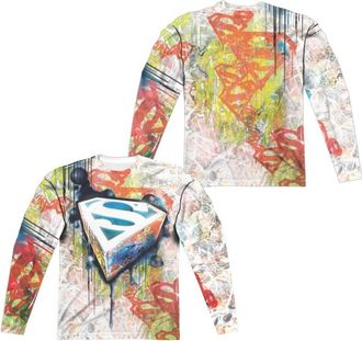 Gildan Superman Urban Shields (Front/Back Print) Long Sleeve Adult Poly Crew Tee / T-Shirt