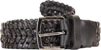 Dolce & Gabbana Geweven Leren Riem - Dames - Riemen - Zwart - 90 CM - Leer - Accessoires