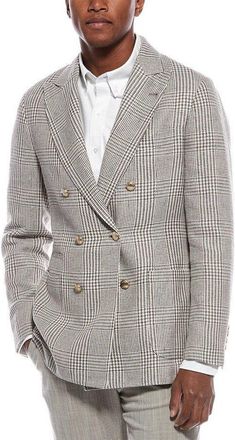 Brunello Cucinelli Cigar Grey Deconstructed Linen Blazer, Brand Size 50 (US Size 40)