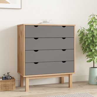 vidaXL Cajonera Otta Madera Maciza Pino Marr&oacute;n Y Gris 76,5x39,5x90 Cm Vidaxl